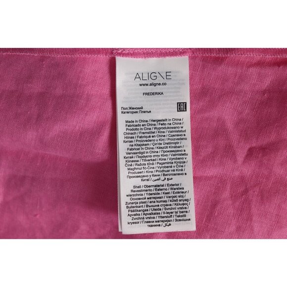 Aligne Women US4 Fuscha Pink Frederika Dress Smocked Puff Sleeve Pckt Linen Maxi - Picture 9 of 15